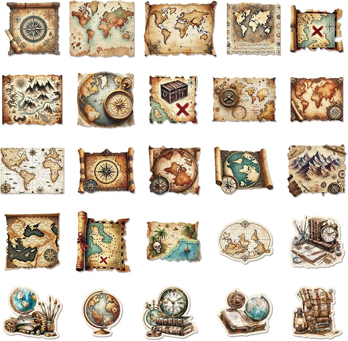 PRSTINCOL 100Pcs Vintage Sticker Pack, Cute Map Design Scrapbook Supplies - Image 9