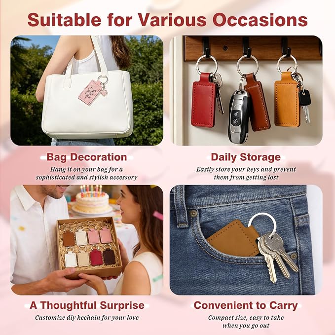 30 Pcs Leather Key Fob Kit, 6 Colors Leather Keychain Blanks, Rectangular PU - Image 6