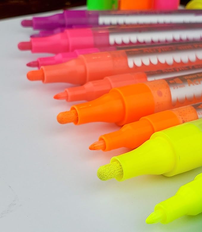 14 Pack Neon UV Fluorescent Acrylic Paint Pens, Double Pack of Both Extra Fine - Image 7