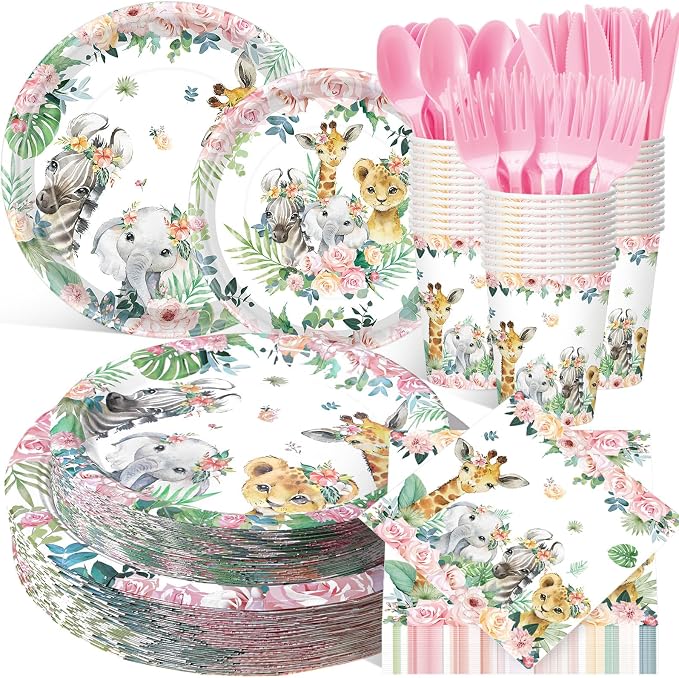 Pickmesh 400 Pcs Safari Birthday Party Supplies Include Pink Green Jungle by Pickmesh
