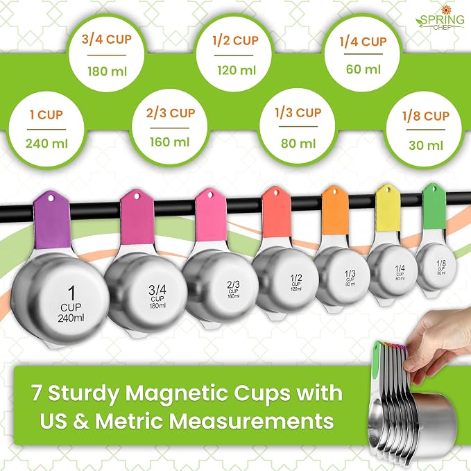 Spring Chef Magnetic Measuring Cups & Spoons Set of 15, Neon | Stackable - Image 7