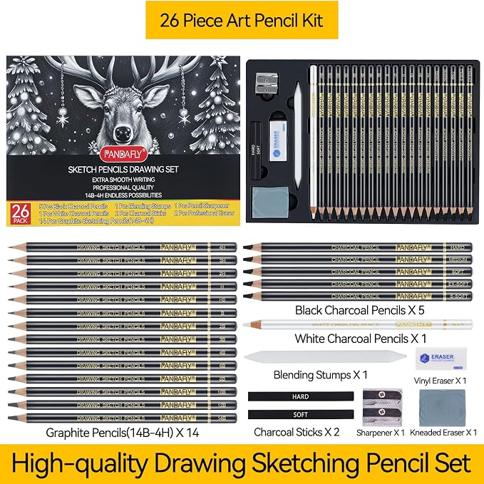 KALOUR 26-Piece Professional Sketch Pencil Set, 4H to 14B Graphite Pencils | - Image 2