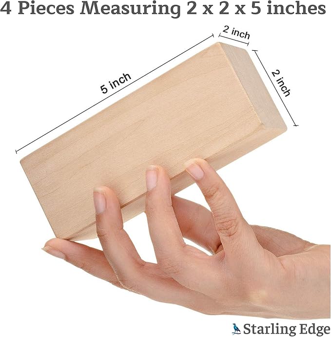 Basswood Carving Blocks 2 x 2 x 5 Inch, 4 Pack | Soft smooth paintable basswood - Image 2