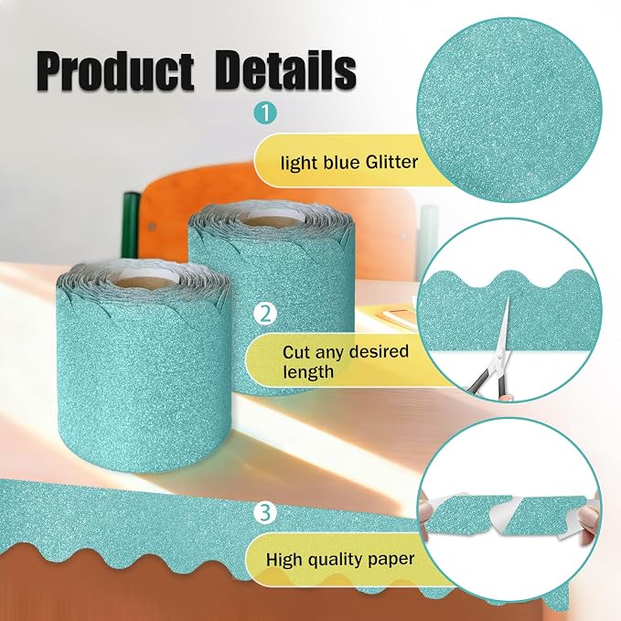 70Ft Shine Light Blue Bulletin Board Borders，Scalloped Poster Boards - Image 3