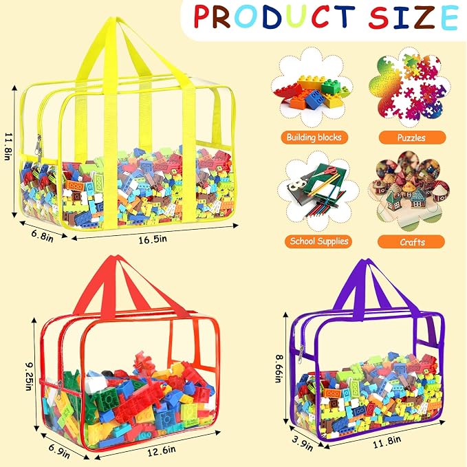 6 Color Toy Storage Bags with Labels, Reusable Clear PVC Board Game Storage - Image 2