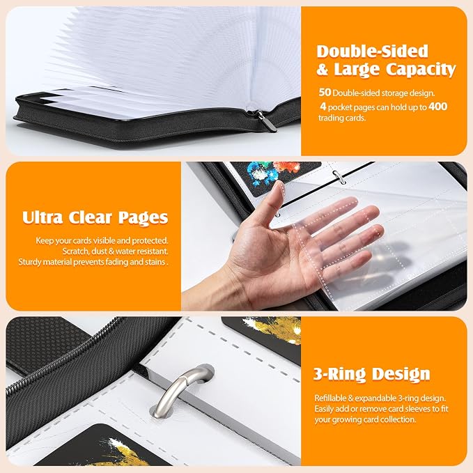 4 Pocket Card Binder, Collectible Trading Card Album, Leather Zipper Holder | - Image 5