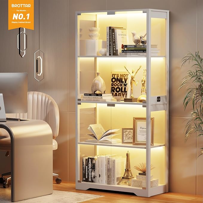 BROTTAR Display Cabinet with Glass Doors, 4-Tier Curio Cabinet with 3 Color - Image 3