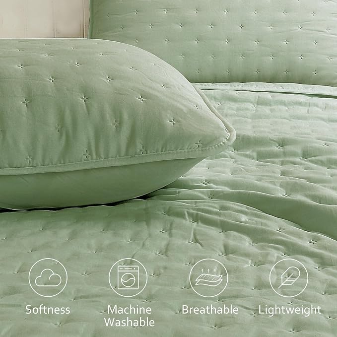 ROARINGWILD Sage Green Twin Size Quilt Bedding Set, Lightweight Soft Bedspread - Image 3