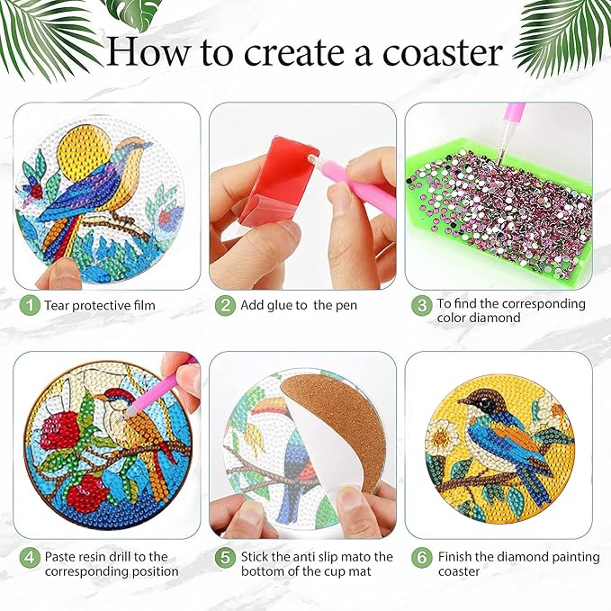 EWJRNSF 6 PCS Bird Diamond Art Coasters DIY Kit - Image 3