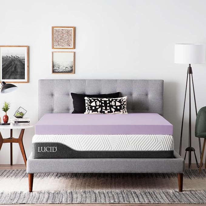 Lucid 4 Inch Lavender Memory Foam Mattress Topper, Twin Size – Essential Oil by Lucid