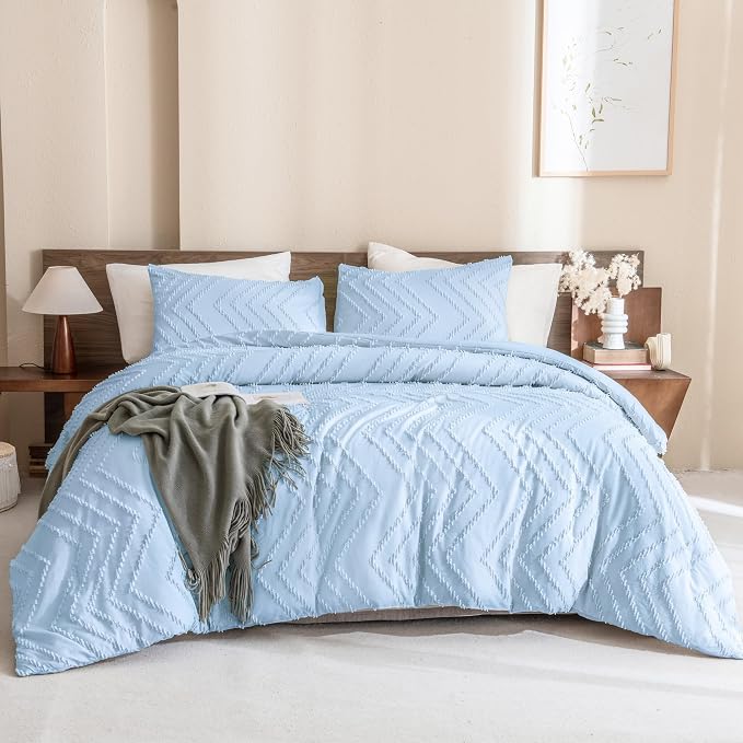 Andency Light Blue Comforter Set Full Size, Boho Soft Warm Tufted Neutral - Image 3