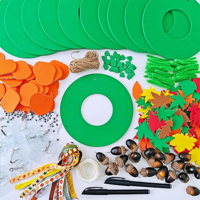 Supla 12 Kits 3D Pumpkin Fall Leaf Wreath Craft Kit DIY Thanksgiving Wreath - Image 4