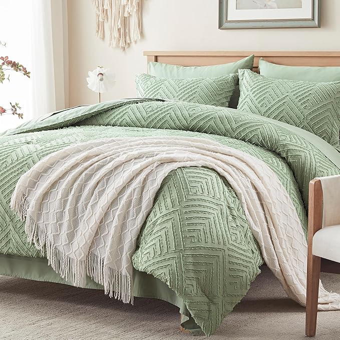 Zzlpp Twin Comforter Set 5 Pieces, Sage Green Tufted Bed in a Bag - Image 2
