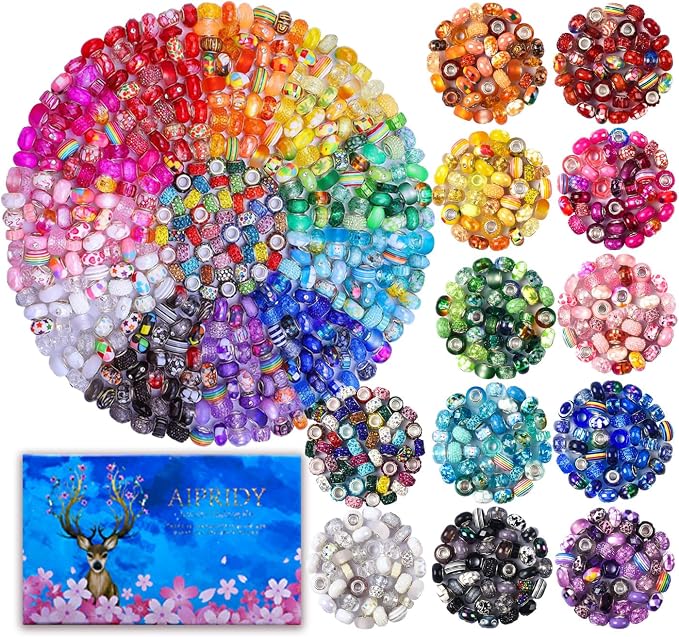 Aipridy 200 Pieces Assortment European Large Hole Beads Spacer Beads Rhinestone by AIPRIDY