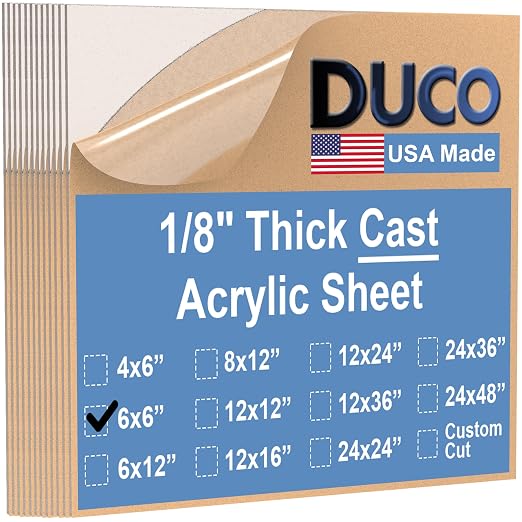 Duco Clear Cast Acrylic Sheets 1/8" Thick 6" x 6" by DucoPlasticsSupply