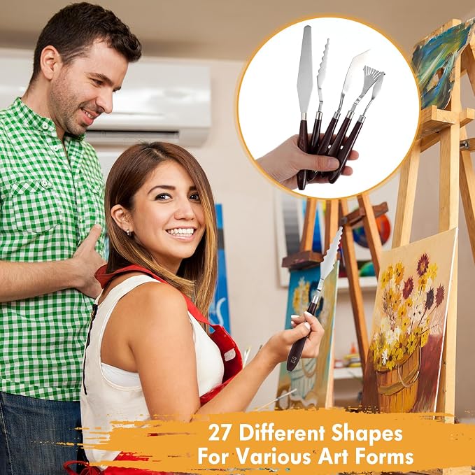 27 Pcs Palette Knife Set, Stainless Steel Painting Knife Set Wood Handle - Image 4