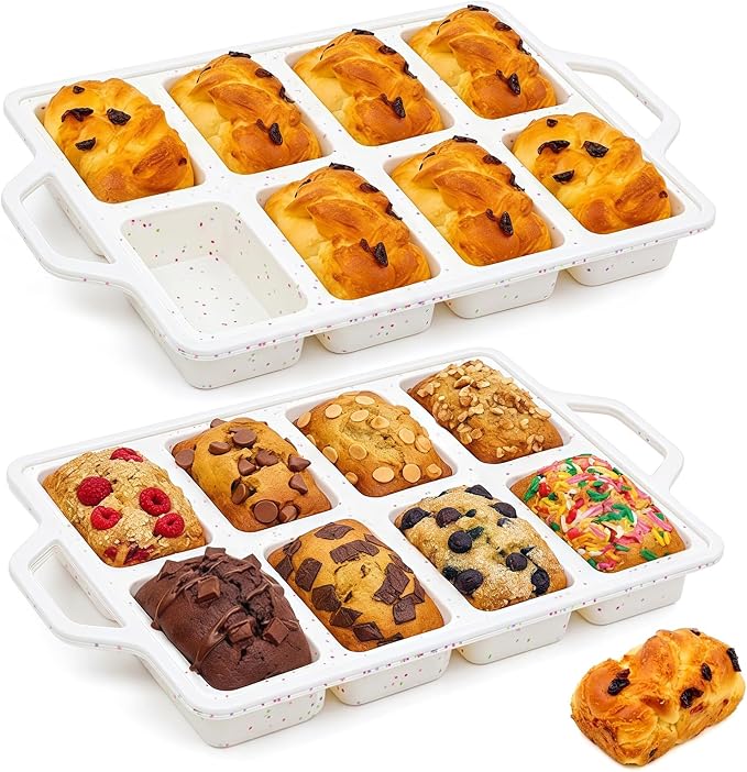 Vinino 2 Pack Mini Silicone Loaf Pans, 8-Cavity Metal Reinforced Frame Pans | by VININO