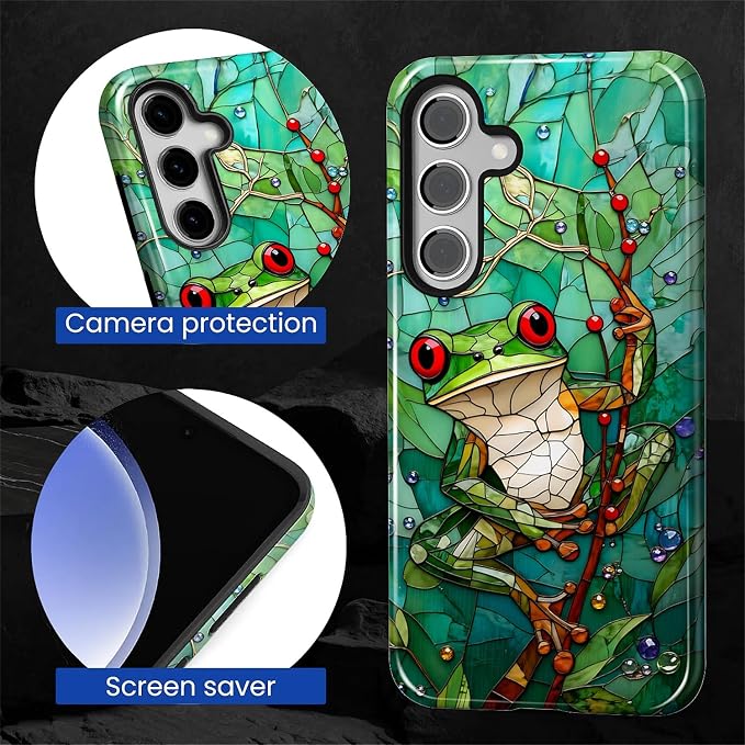 for Samsung Galaxy S24 Case, Frog Stained Glass Pattern Glossy 2 in 1 - Image 6