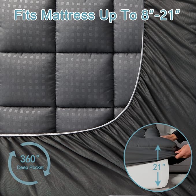 HYLEORY Queen Mattress Pad Quilted Fitted Mattress Protector Cooling Pillow Top - Image 5