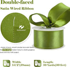 HUIHUANG Olive Green Wired Ribbon 1-1/2 inch Olive Satin Wire Ribbon - Image 2