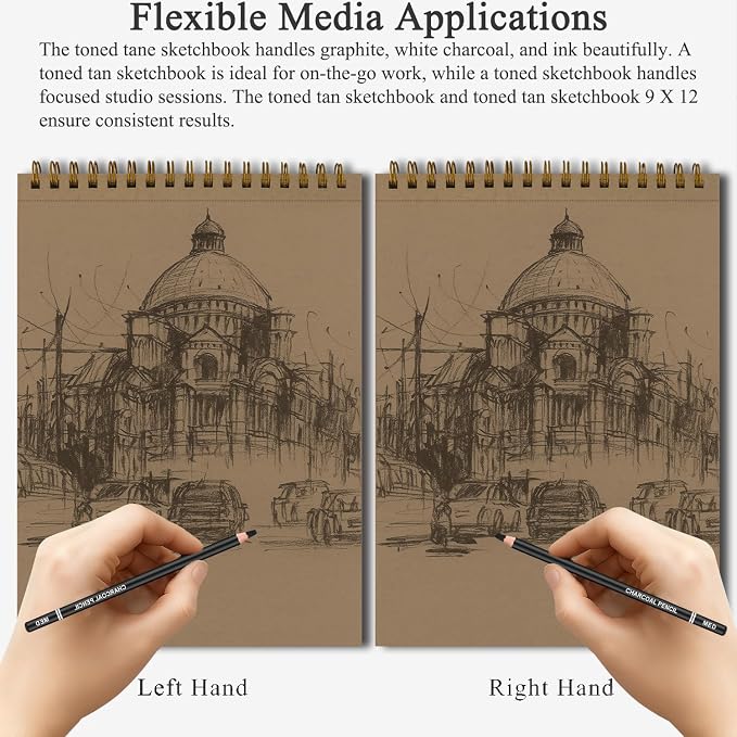 Fuxi Toned Tan Sketchbook 9x12-60 Sheet Acid Free Toned Paper, Professional - Image 5