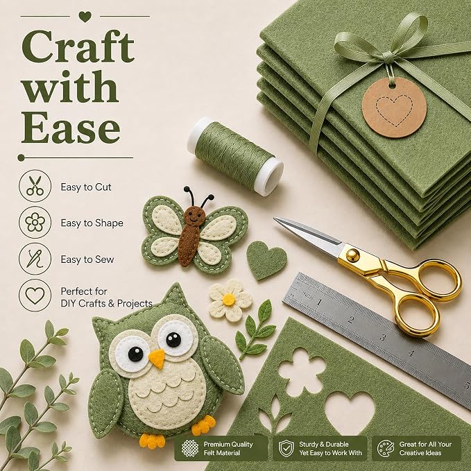 Sage Green Large Felt Fabric 36" x 36", 1mm Stiff Felt Sheet, Nonwoven Fabric - Image 5