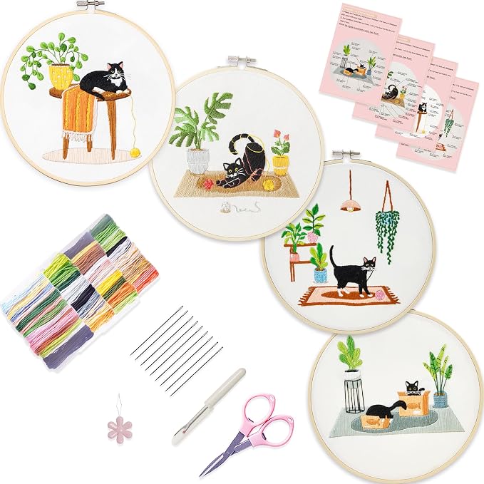 Bonroy 4 Sets Embroidery Set for Beginners, Art Craft, Easy Sewing, Includes by Bonroy