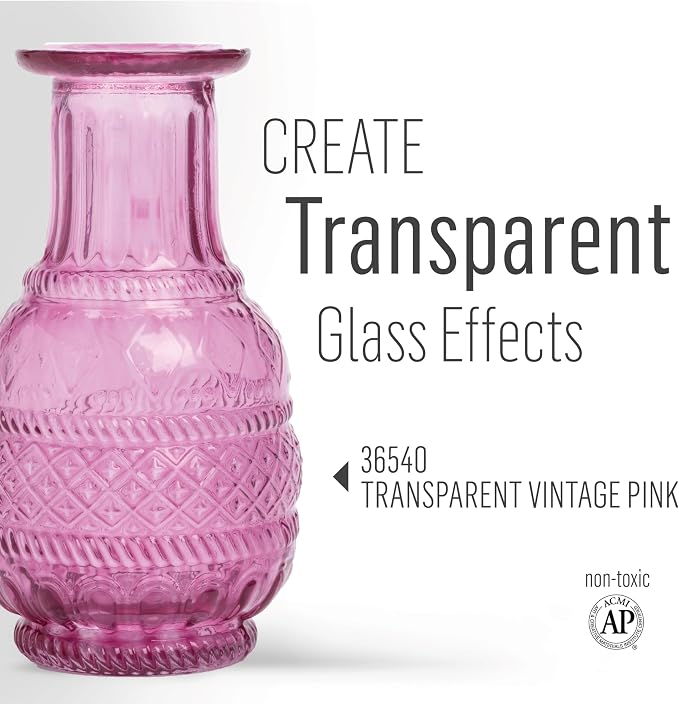 FolkArt Murano Transparent Acrylic Glass Paint, Vintage Pink, 2 fl oz - Image 3
