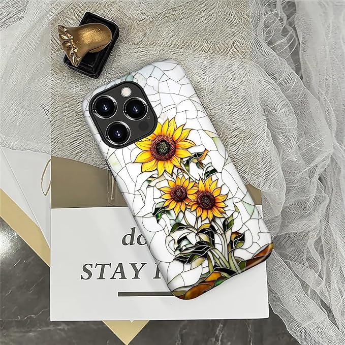 ZHEGAILIAN Case for iPhone 16 Pro, Sunflower Faux Stained Glass Effect Durable - Image 6