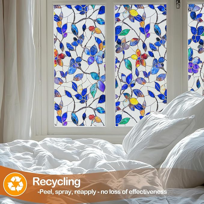 Countewol Colorful Leaf Static Cling Window Film Frosted Stained Glass Privacy - Image 6
