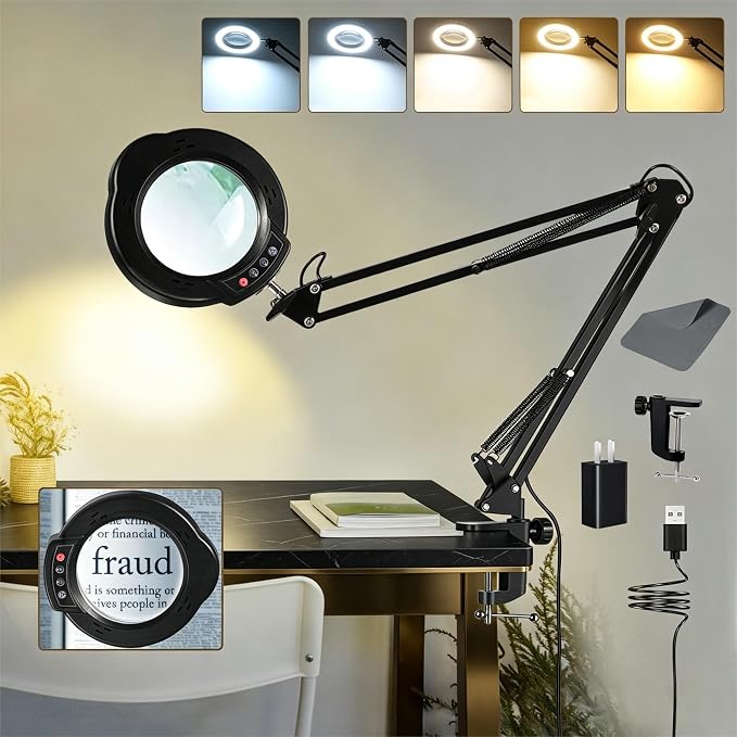 12X Magnifying Glass with Light and Clamp, 84 LEDs Real Glass Lens Magnifying by StartHappyLife