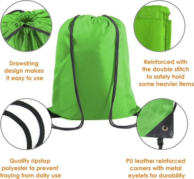 BeeGreen Green Drawstring Backpack Bags Bulk 2 Pack X-Large 22.4" L x 17.5" W - Image 4