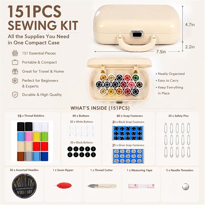 FKOG Sewing Project Kit, 16 Multicolor Thread Spools, and Accessories - Image 2