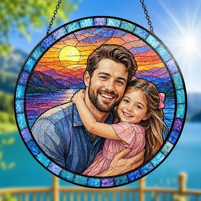 Personalized Grandpa Stained Glass Sun Catcher, Custom Family Photo Window - Image 4
