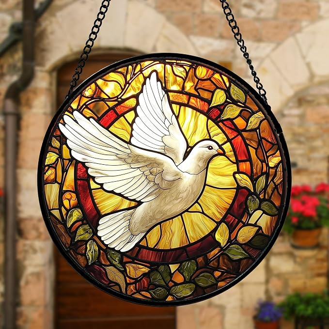 DASTOLL Stained Glass Window Hanging, Flying White Dove Sun Catchers Diamond - Image 4