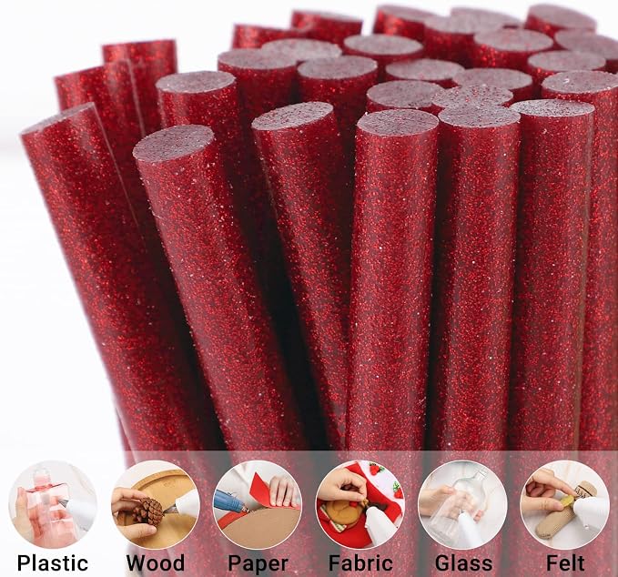 Glitter Red Hot Melt Glue Stick, Manarty 48 PCS Full Size Hot Melt Glue Sticks - Image 8
