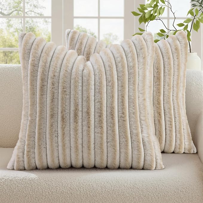 decorUhome Summer Cozy Faux Fur Throw Pillow Covers 22x22 Set of 2 Decorative by decorUhome