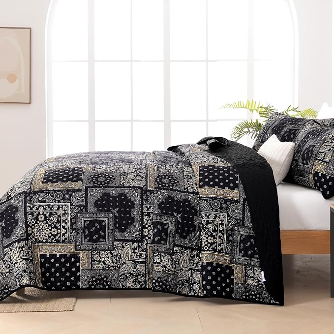 Cottolester Boho Patchwork Quilt Set Queen Size, Paisley Floral Bedding Set - Image 6