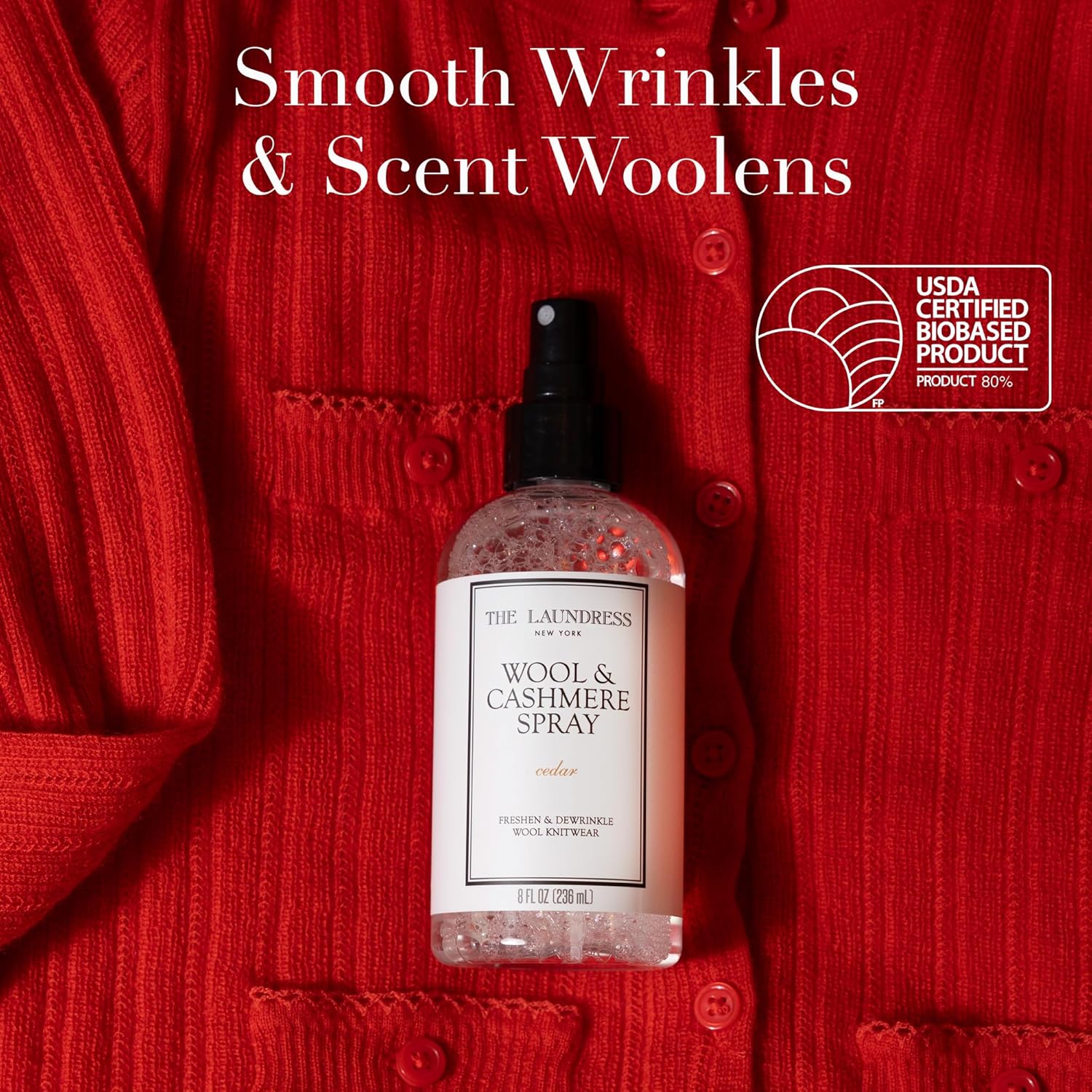 The Laundress Wool and Cashmere Fabric Spray, Wool Dewrinkle Spray, Upholstery and Linen Spray, Fabric Refresher, Cedar Scent, 8 Fl Oz