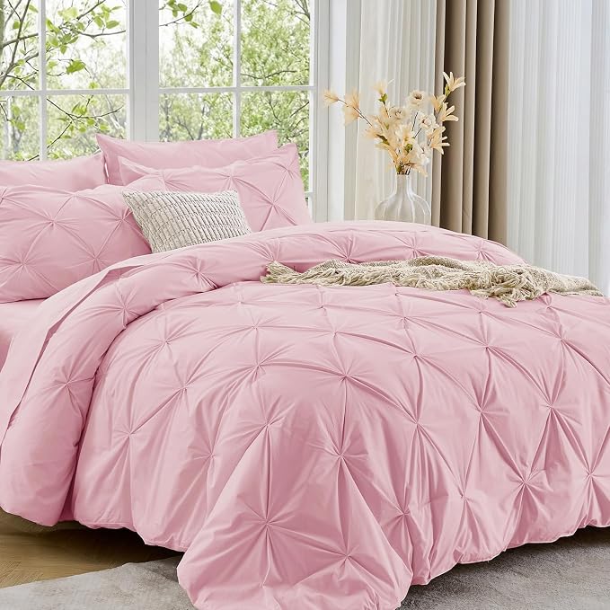 Sasttie California King Comforter Set, 7-Piece Bed in a Bag, Pintuck Bedding by SASTTIE