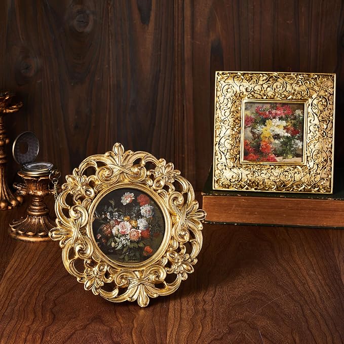 Qunclay Vintage Mini Picture Frames Set of 4, Round Rectangle Ornate Small - Image 5