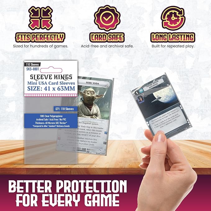 Sleeve Kings Mini USA Card Sleeves 41 x 63 mm – 110 Pack, Extra Clear 60 Micron - Image 5