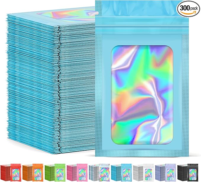 JETMORE 300 Pcs Mylar Bags, Smell Proof Bags Foil Pouch, Holographic Resealable by Jetmore