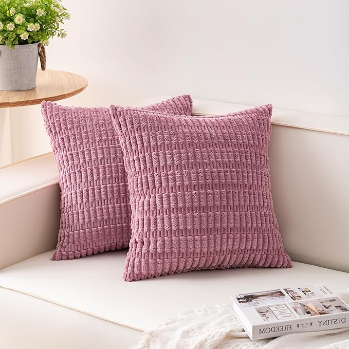 Aegero Pack of 2 Corduroy Decorative Throw Pillow Covers 16x16 Inch Soft by Unknown