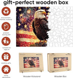 Reouinty Wooden Jigsaw Puzzle for Adults, Eagle Flag Wood Puzzles for Patriot - Image 3