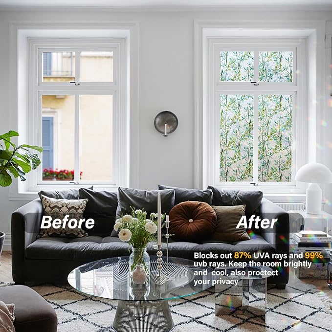 Ranzdn Window Privacy Film, Stained Glass, Static Cling, 35.4" x 157.4" | No - Image 2