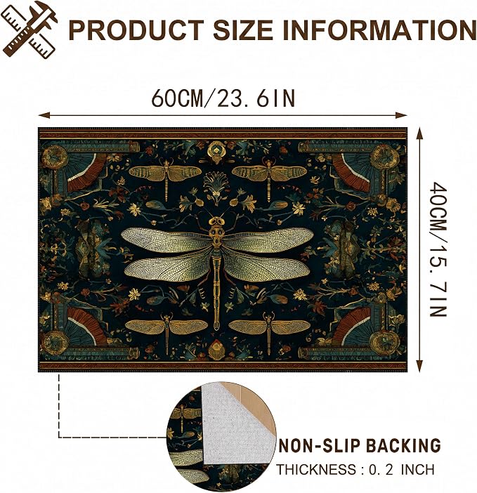 Dragonfly Floral Faux Cashmere Non-Slip Rug 15.7x23.6 Inches, Washable Low Pile - Image 2