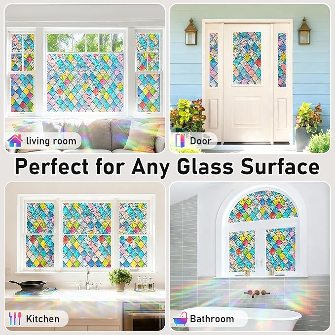 Sunbaby Window Privacy Film Stained Glass Decorative Rainbow Window Cling 3D - Image 6