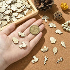 200 Pcs Unfinished Wooden Animal Plants Cutouts Squirrel Hedgehog Leaf Shapes - Image 3