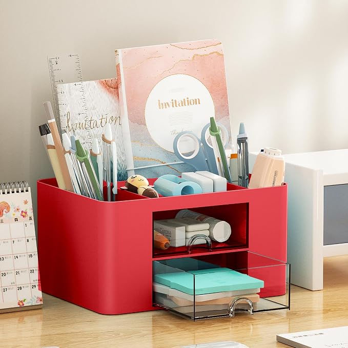 Marbrasse Pen Organizer with 2 Drawer, Desk Organizers and Accessories with 5 - Image 3